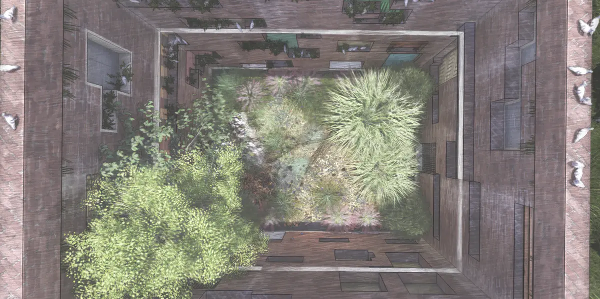 Explore The History Of Site Voids - This will provide an opportunity to reimplement these to allow vertical green corridors to occur.

Explore Vacant Buildings - To avoid damaging an already deteriorating high street, I aim only to take over vacant plots.

Investigate the opportunity for Miyawaki planting - understand the conditions required to grow a sustainable material source on-site, including ground, water, and space conditions.

It takes over a building that leads directly to an open space where a community hub is the centre of the thesis, offering education, community engagement and material celebration. - Ryan Cooksey Material Celebration Hub 18.png